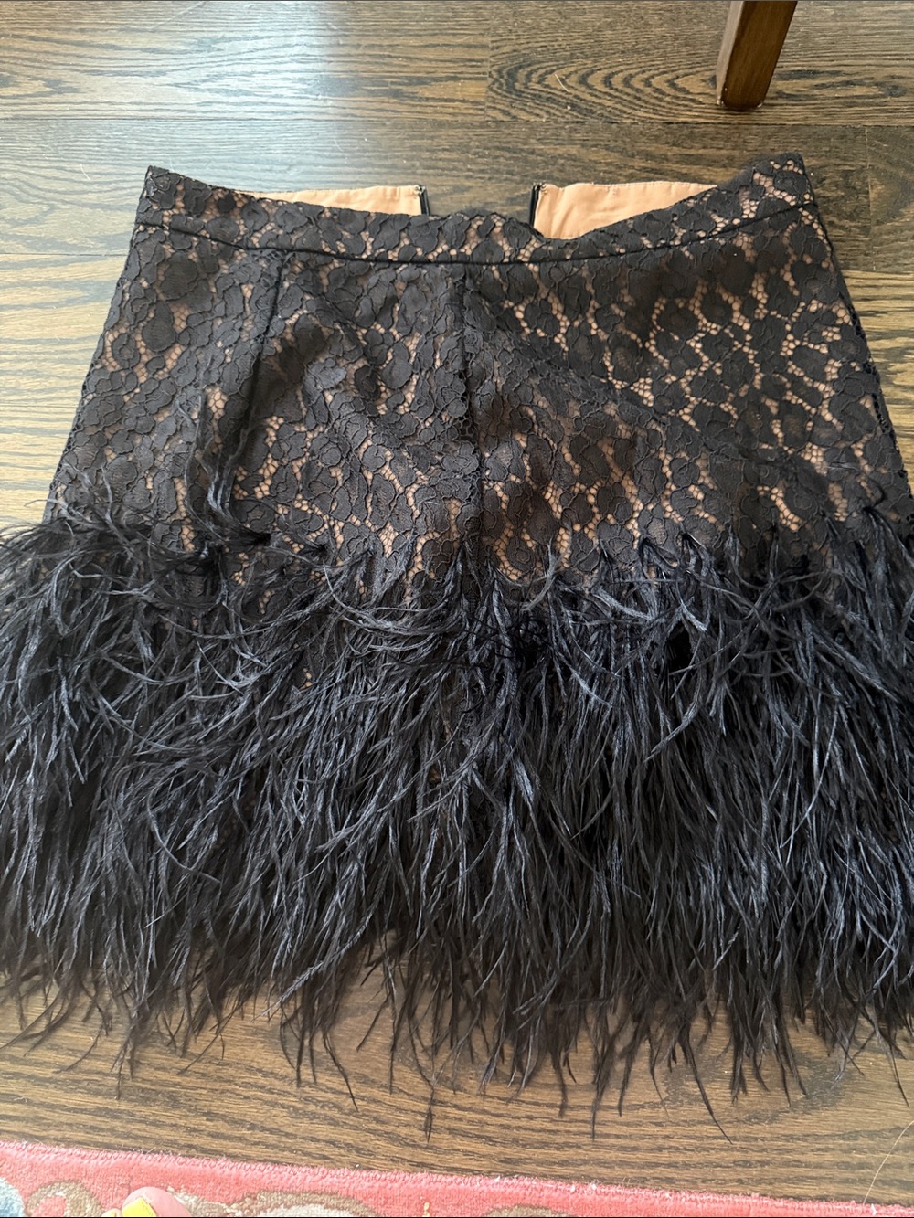 Michael Kors Black Lace Mini Skirt with Feather Hem